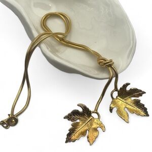 Vintage Gold Tone Leaf Lariat Necklace